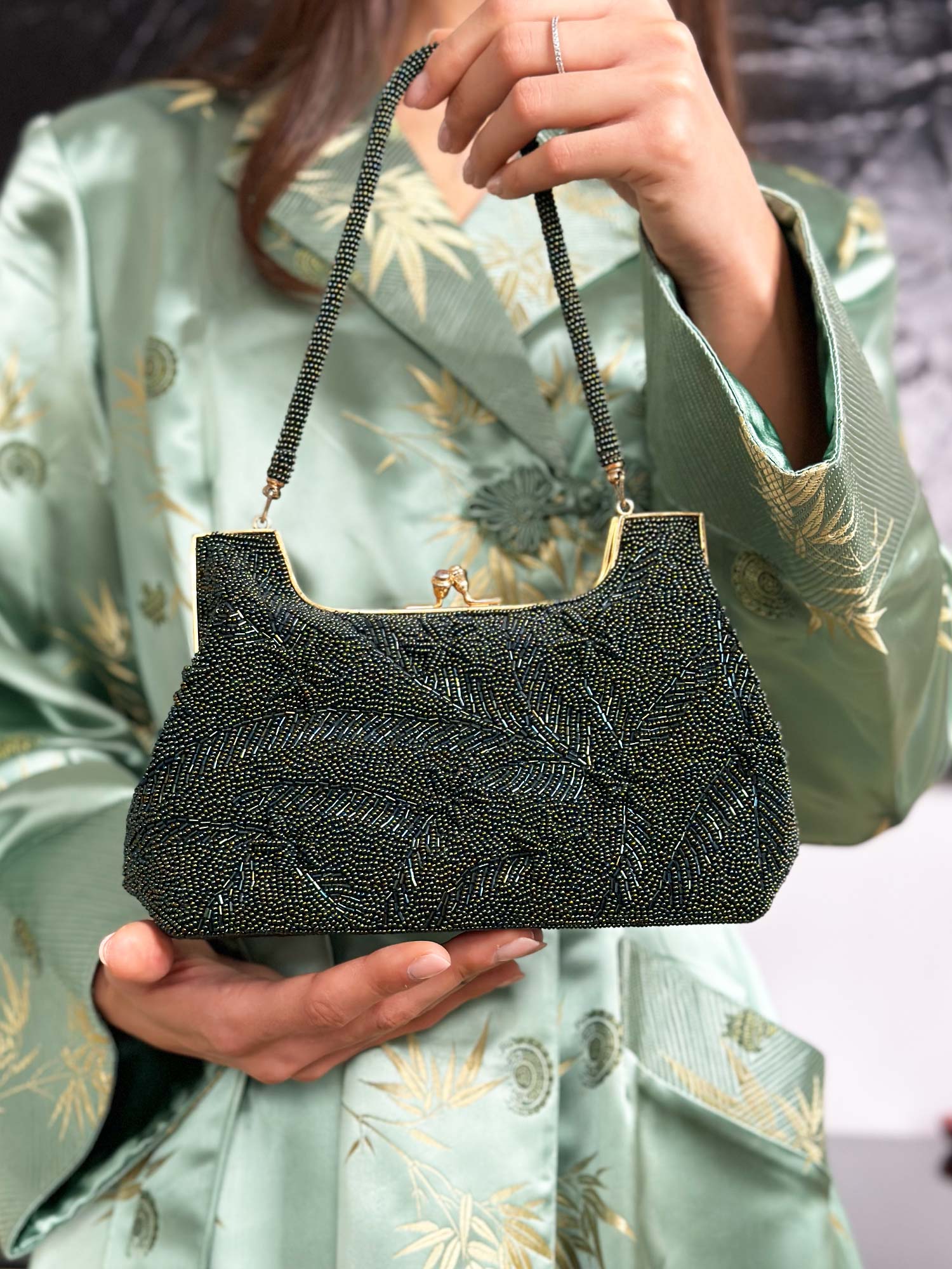 VINTAGE PERLEN TASCHE SMARAGD GRÜN